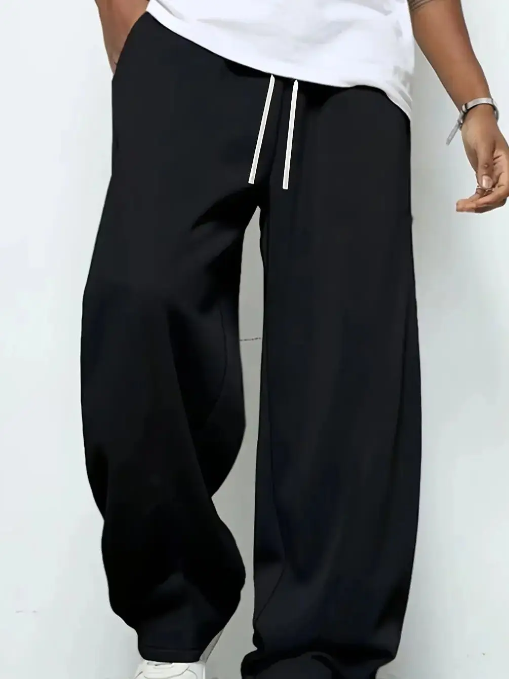 Men's heavy breathable sports jogging pants elastic drawstring waist loose straight casual trousers thick men's sweater pants