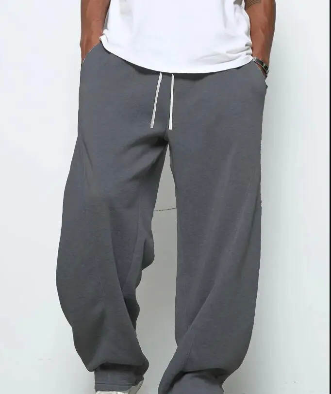 Men's heavy breathable sports jogging pants elastic drawstring waist loose straight casual trousers thick men's sweater pants