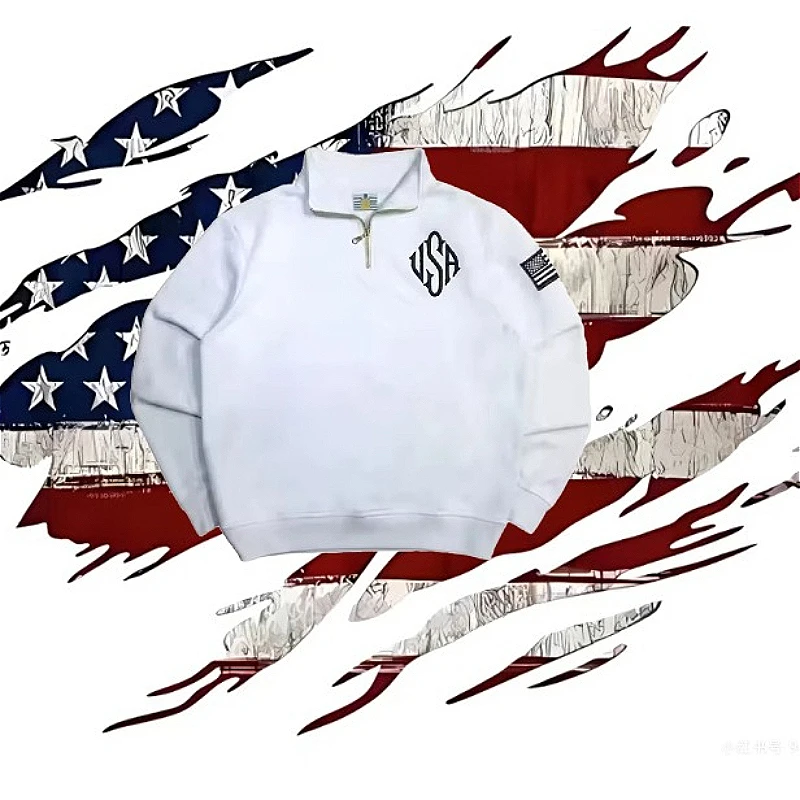 Y2K Vintage Harajuku USA Flag Quarter Zip Sweatshirt American Style Pullover Streetwear Oversized Unisex Casual Long Sleeve Top