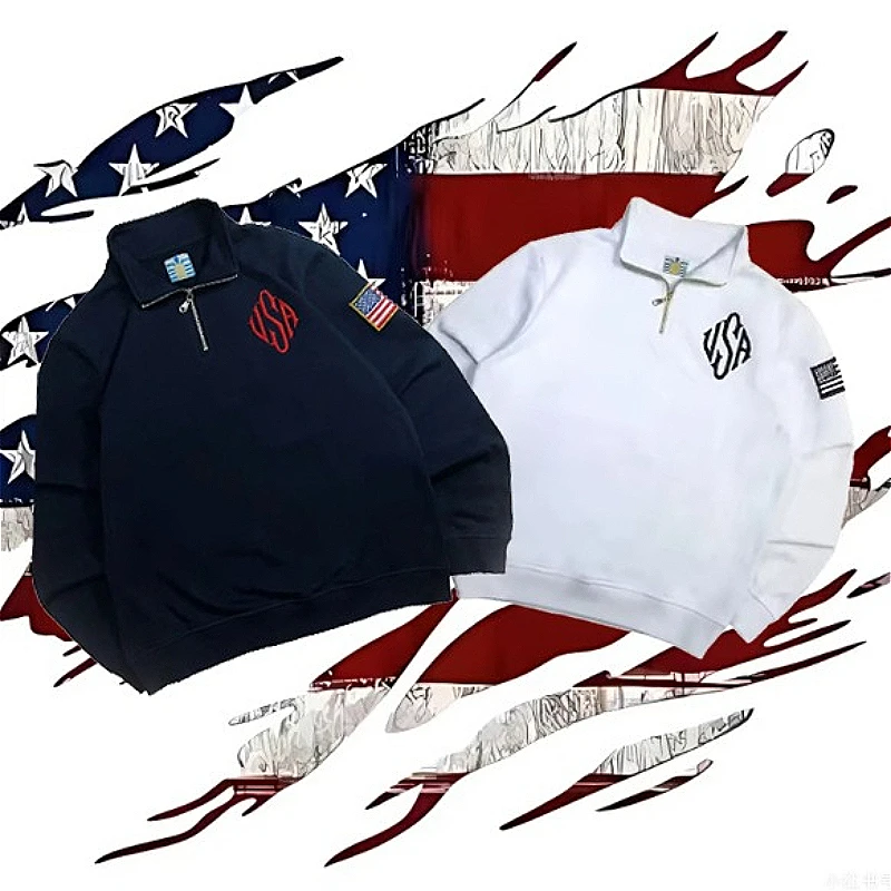 Y2K Vintage Harajuku USA Flag Quarter Zip Sweatshirt American Style Pullover Streetwear Oversized Unisex Casual Long Sleeve Top