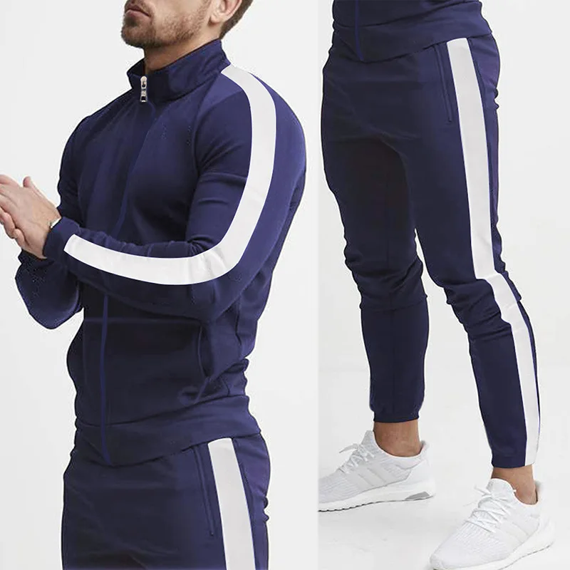 Cross-Border Europe, America, Autumn and Winter New Casual Men's Sports Suit Color Matching Men's Clothing