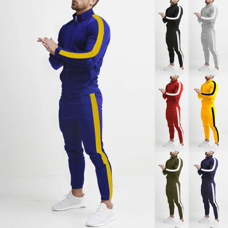 Cross-Border Europe, America, Autumn and Winter New Casual Men's Sports Suit Color Matching Men's Clothing