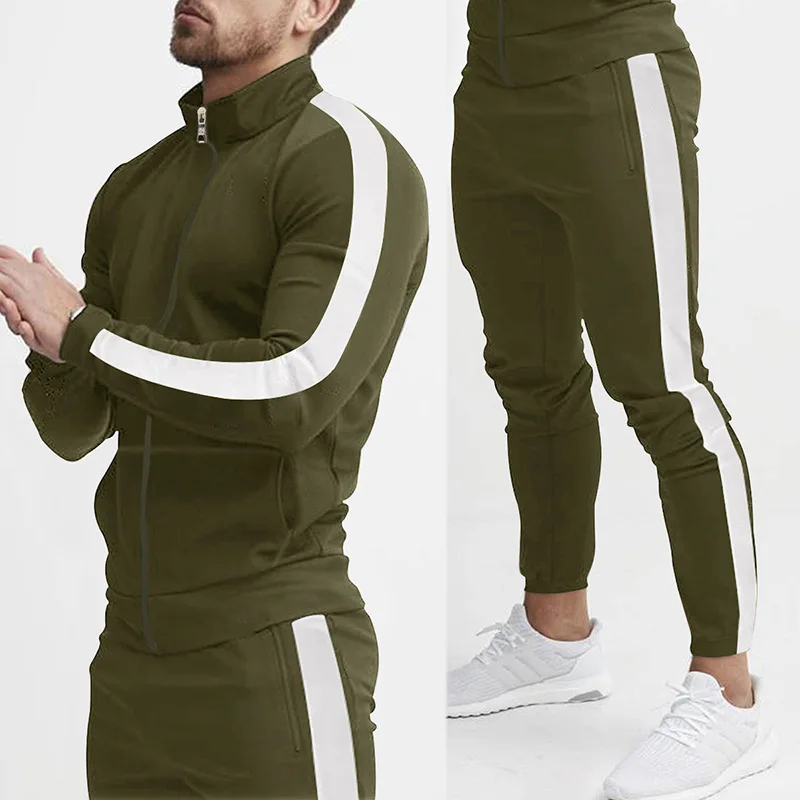 Cross-Border Europe, America, Autumn and Winter New Casual Men's Sports Suit Color Matching Men's Clothing