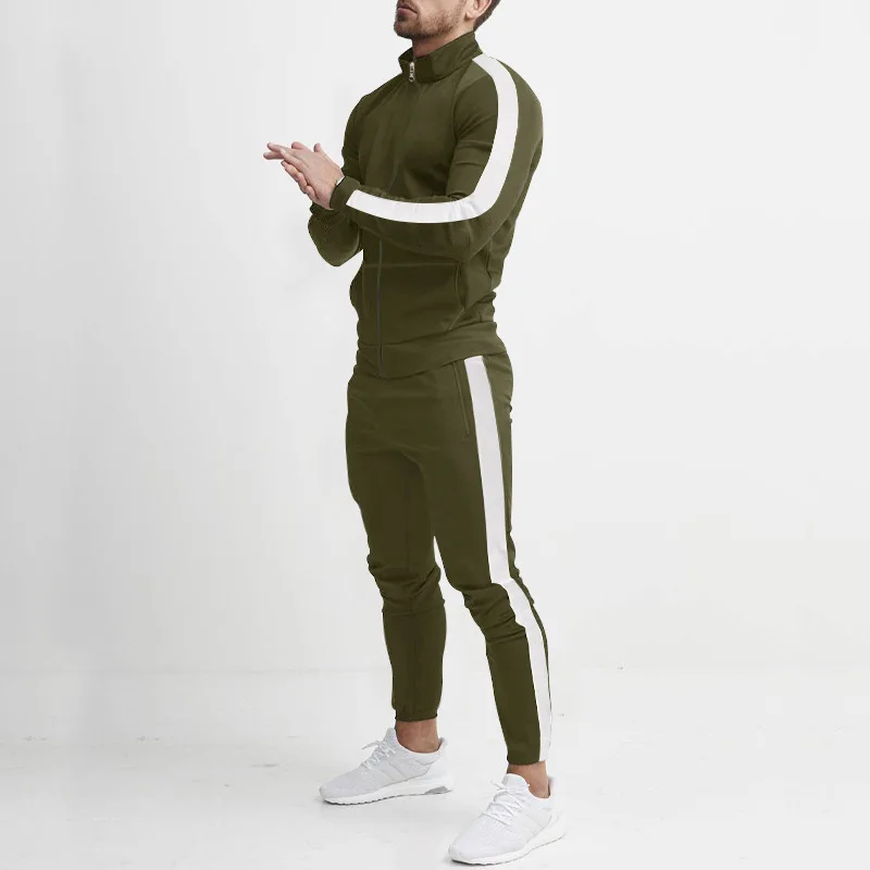 Cross-Border Europe, America, Autumn and Winter New Casual Men's Sports Suit Color Matching Men's Clothing