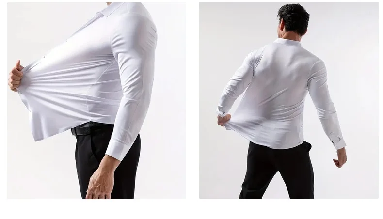 Premium Men's Ultra Stretch Dress Shirts Long Sleeve High Quality Business Formal Wrinkle-free Soft White Social Male Clothing