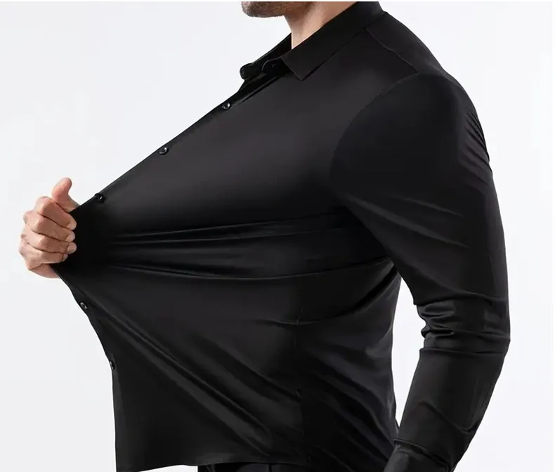 Premium Men's Ultra Stretch Dress Shirts Long Sleeve High Quality Business Formal Wrinkle-free Soft White Social Male Clothing