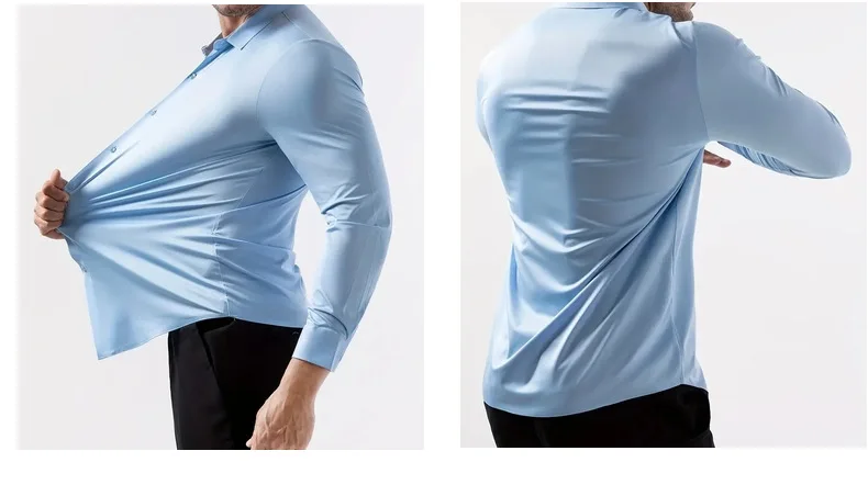 Premium Men's Ultra Stretch Dress Shirts Long Sleeve High Quality Business Formal Wrinkle-free Soft White Social Male Clothing