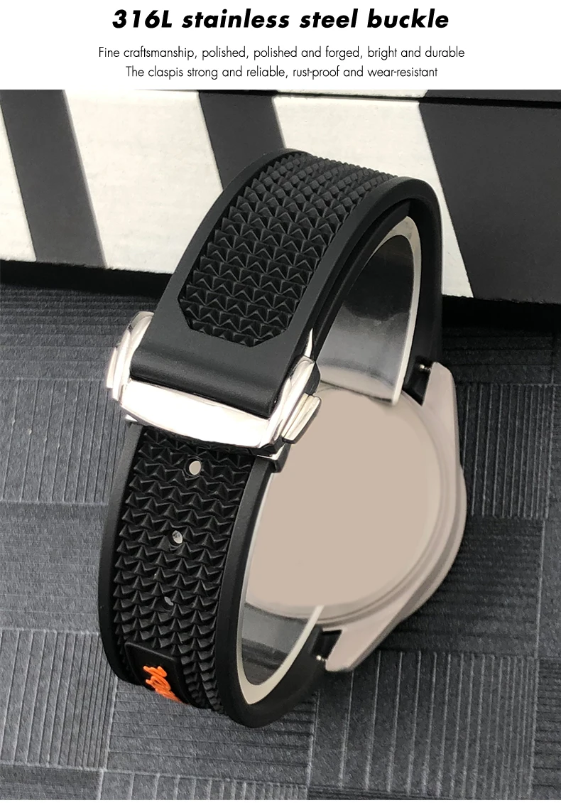 20mm 21mm 19mm 18mm 22mm Quality Natural Rubber Silicone Watch Band for Omega Speedmaster Watch Seamaster Deployment Clasp Strap