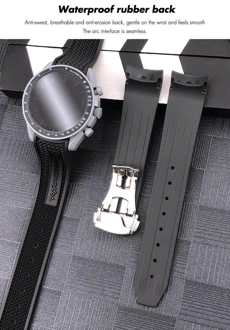 20mm 21mm 19mm 18mm 22mm Quality Natural Rubber Silicone Watch Band for Omega Speedmaster Watch Seamaster Deployment Clasp Strap
