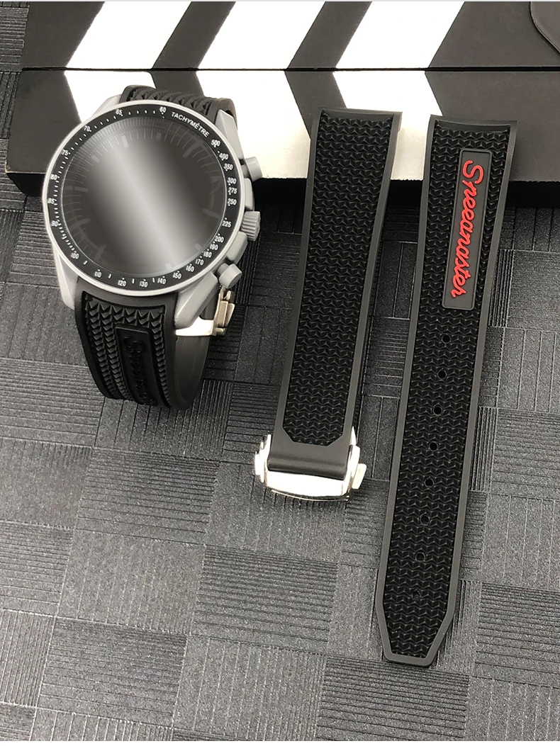 20mm 21mm 19mm 18mm 22mm Quality Natural Rubber Silicone Watch Band for Omega Speedmaster Watch Seamaster Deployment Clasp Strap