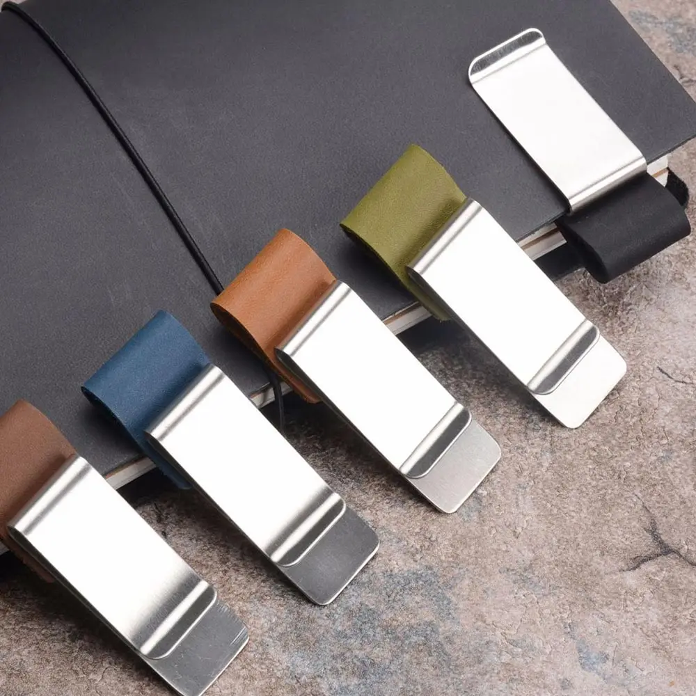 Metal Leather Pen Holder Brass and Stainless Steel Pencil Clip for Genuine Leather Notebook Journal Diary