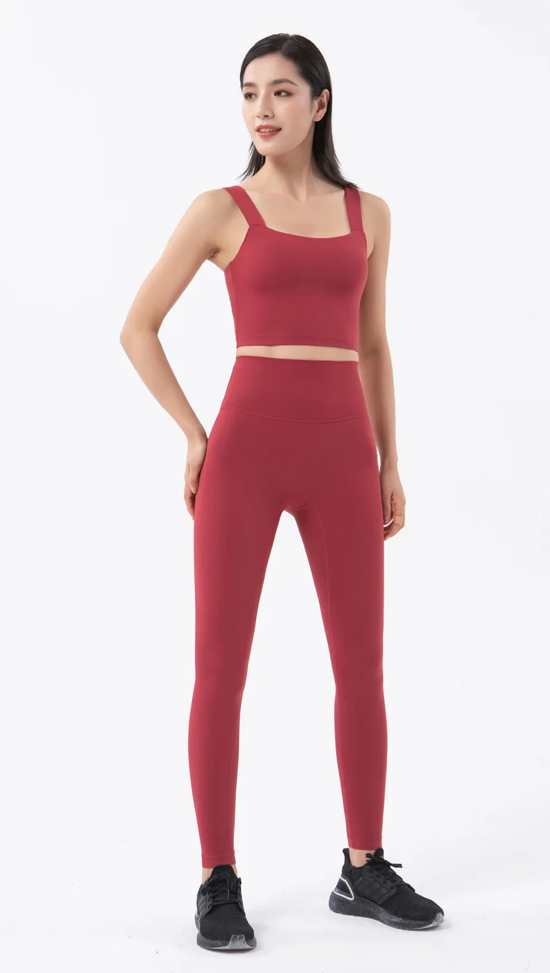 SOISOU Nylon Yoga Set Women's Tracksuit Gym Fitness Set Woman 2 Pieces Leggings Sports Bra Breathable Sportwear Woman Clothes