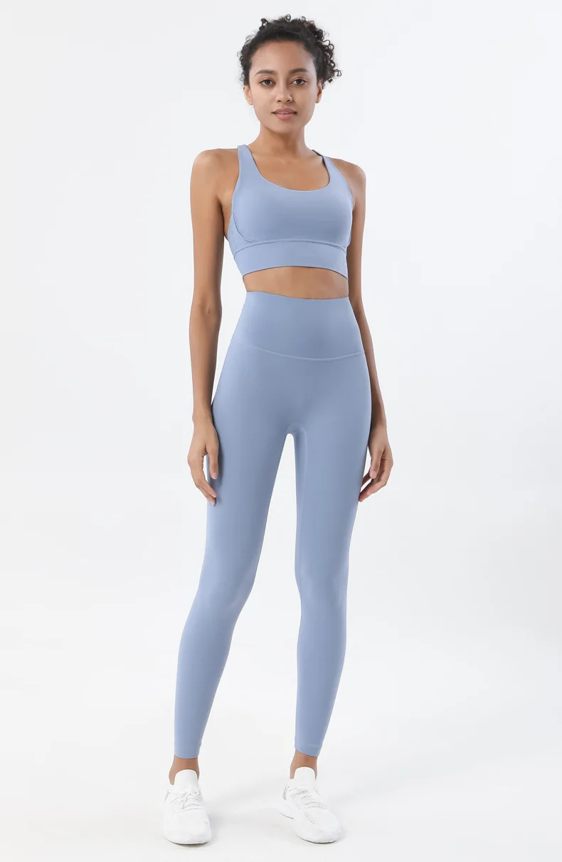 SOISOU Nylon Yoga Set Women's Tracksuit Gym Fitness Set Woman 2 Pieces Leggings Sports Bra Breathable Sportwear Woman Clothes