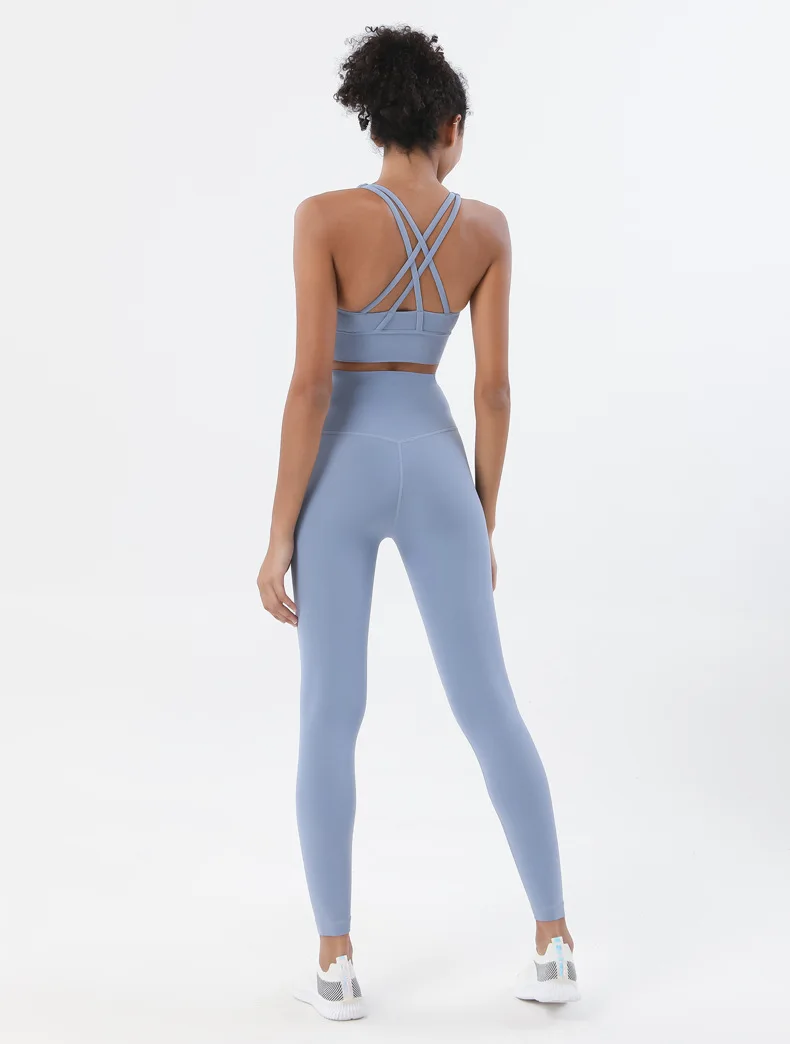 SOISOU Nylon Yoga Set Women's Tracksuit Gym Fitness Set Woman 2 Pieces Leggings Sports Bra Breathable Sportwear Woman Clothes