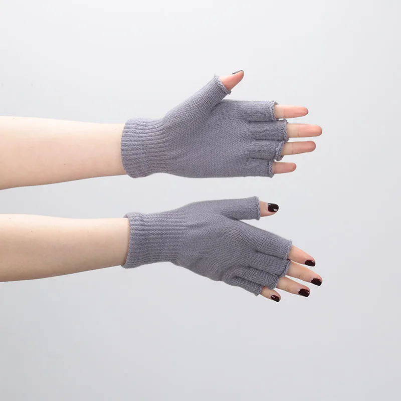 1pair Black Short Half Finger Fingerless Knit Wrist Glove Winter Warm Stretch Work Gloves for Women and Men Cycling Accessories