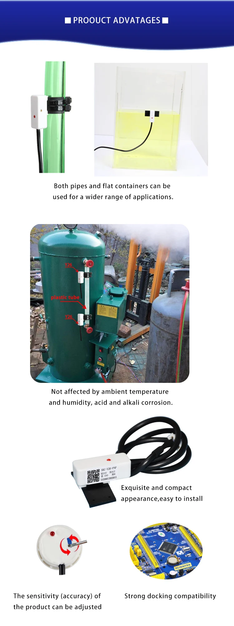 XKC-Y26 Non-Contact Liquid Level Switch Externally Attached Pipeline Water Level Sensor Liquid Sensor Water Level Detector