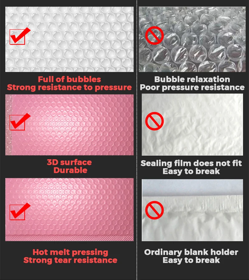 100pcs Bubble Mailers Padded Envelopes Pearl Film Gift Present Mail Envelope Bag For Book Magazine Lined Mailer Self Seal Pink