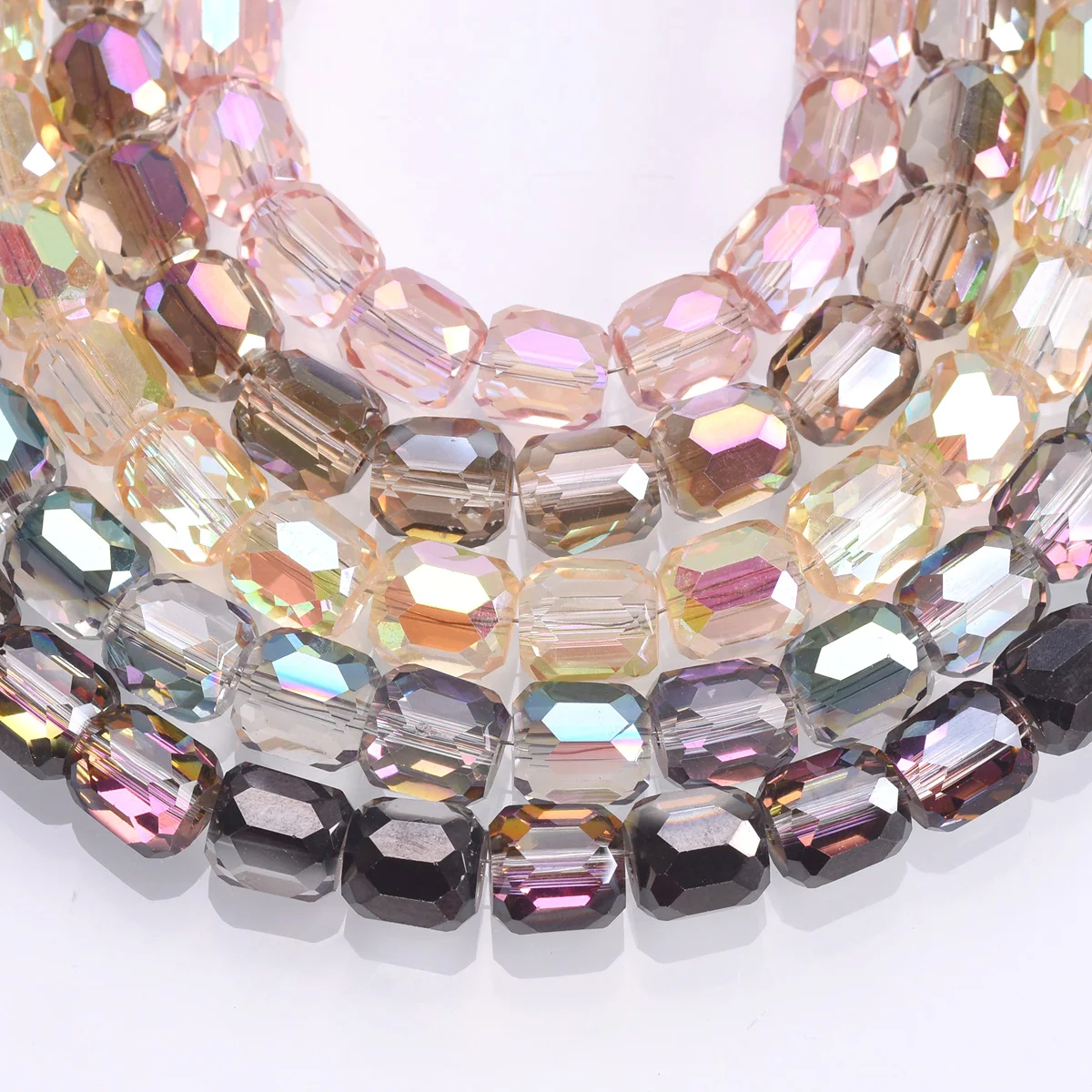 10pcs Shiny Plated 8mm 10mm Round Cylinder Shape Faceted Crystal Glass Loose Beads For Jewelry Making