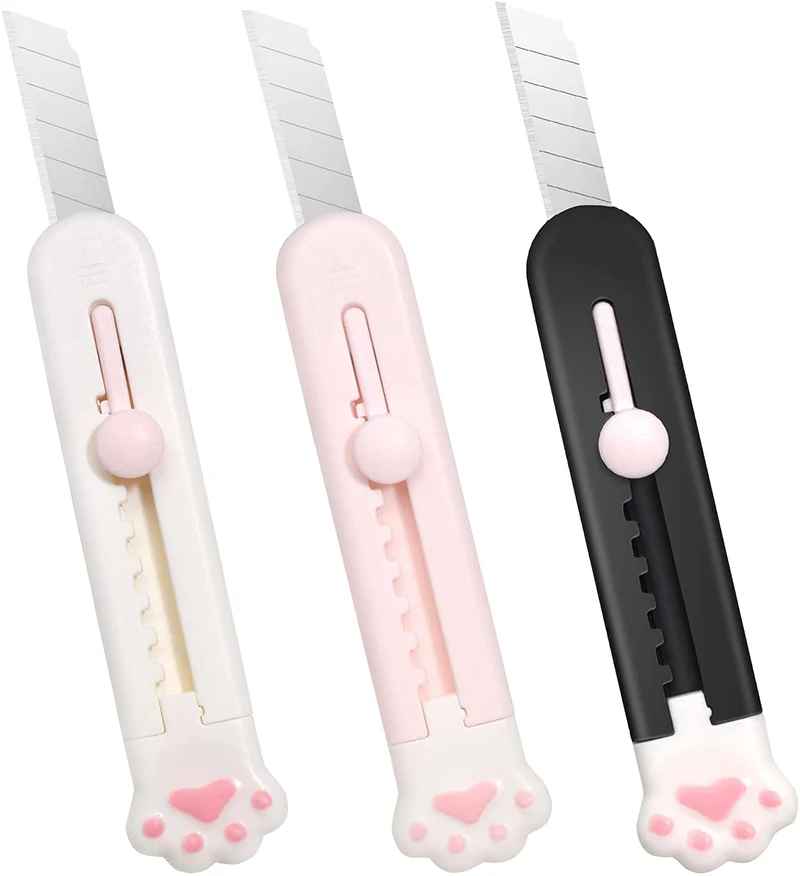 Zoecor 3/2Pcs Stationery Mini Pocket Cute Cat Paw Art Utility Knife Paper Box Cutter Small Non-Slip нож School Art Supplies Tool