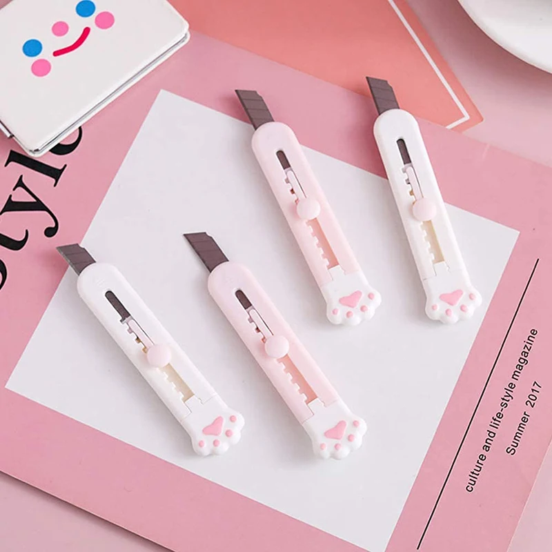 Zoecor 3/2Pcs Stationery Mini Pocket Cute Cat Paw Art Utility Knife Paper Box Cutter Small Non-Slip нож School Art Supplies Tool