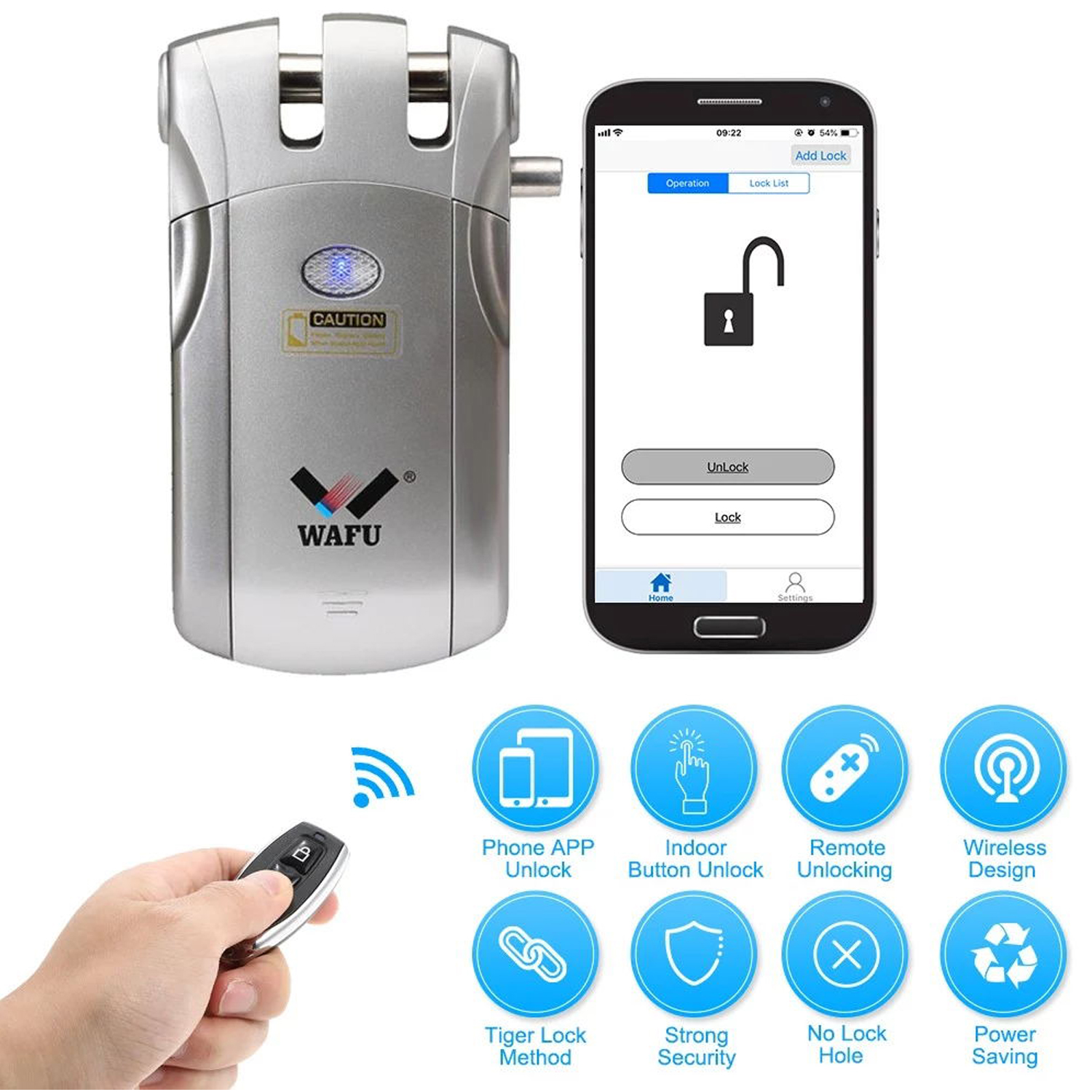 Wafu 019 Remote Control Door Lock Wireless Tuya Wifi Smart Lock Bluetooth Electronic Keyless Invisible Lock Phone Control Locks
