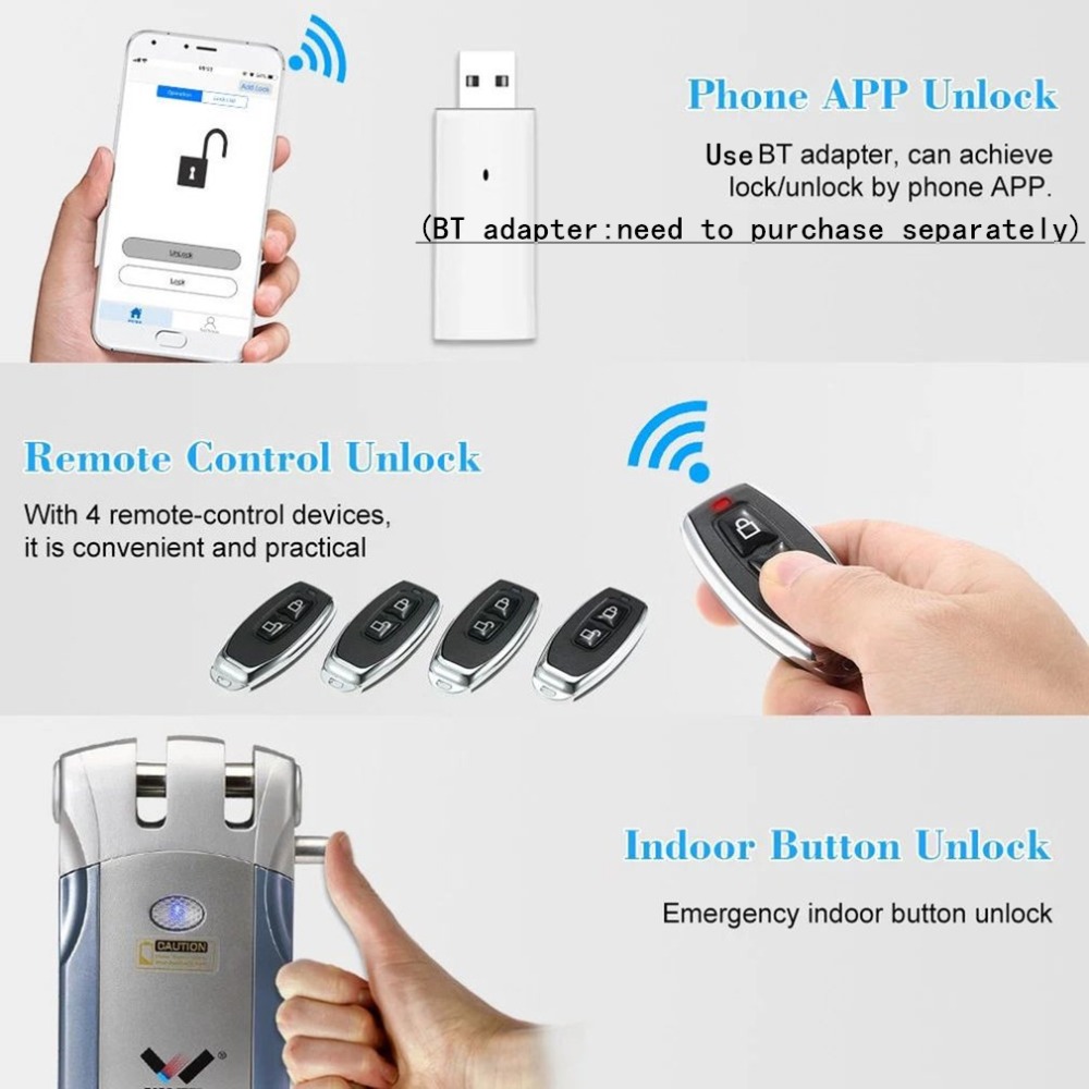 Wafu 019 Remote Control Door Lock Wireless Tuya Wifi Smart Lock Bluetooth Electronic Keyless Invisible Lock Phone Control Locks