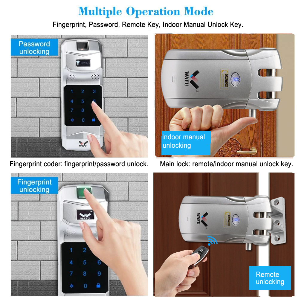 Wafu 019 Remote Control Door Lock Wireless Tuya Wifi Smart Lock Bluetooth Electronic Keyless Invisible Lock Phone Control Locks