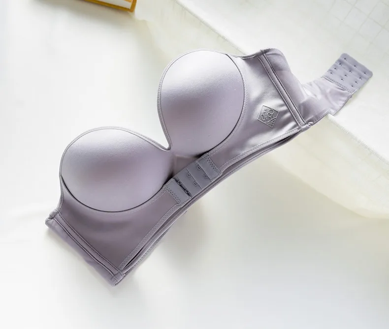 1/2 Cup Push Up Bra Front and Behind Buckle Underwear Women Sexy Deep V Strapless Stealth Brassiere Wire Free Thicken Lingerie