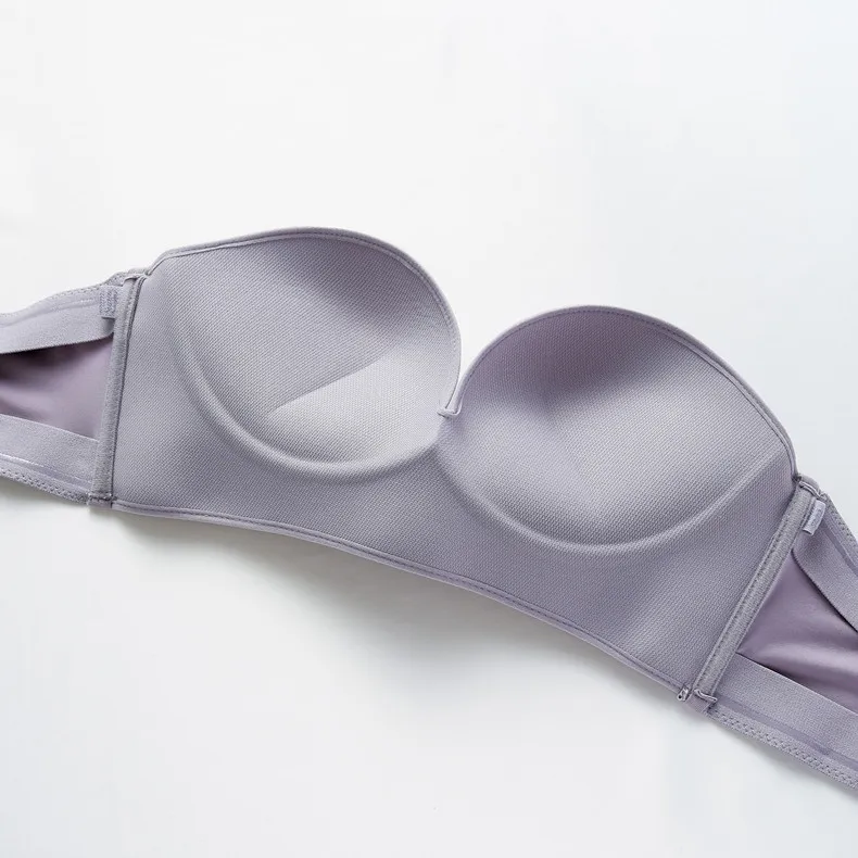 1/2 Cup Push Up Bra Front and Behind Buckle Underwear Women Sexy Deep V Strapless Stealth Brassiere Wire Free Thicken Lingerie