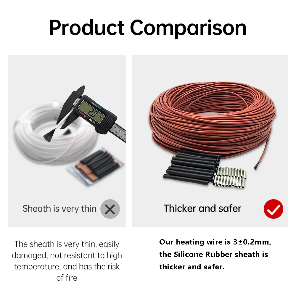 MINCO HEAT 5 to 100 Meters Infrared Warm Floor Cable 12K 33ohm/m Electric Carbon Heating Wires