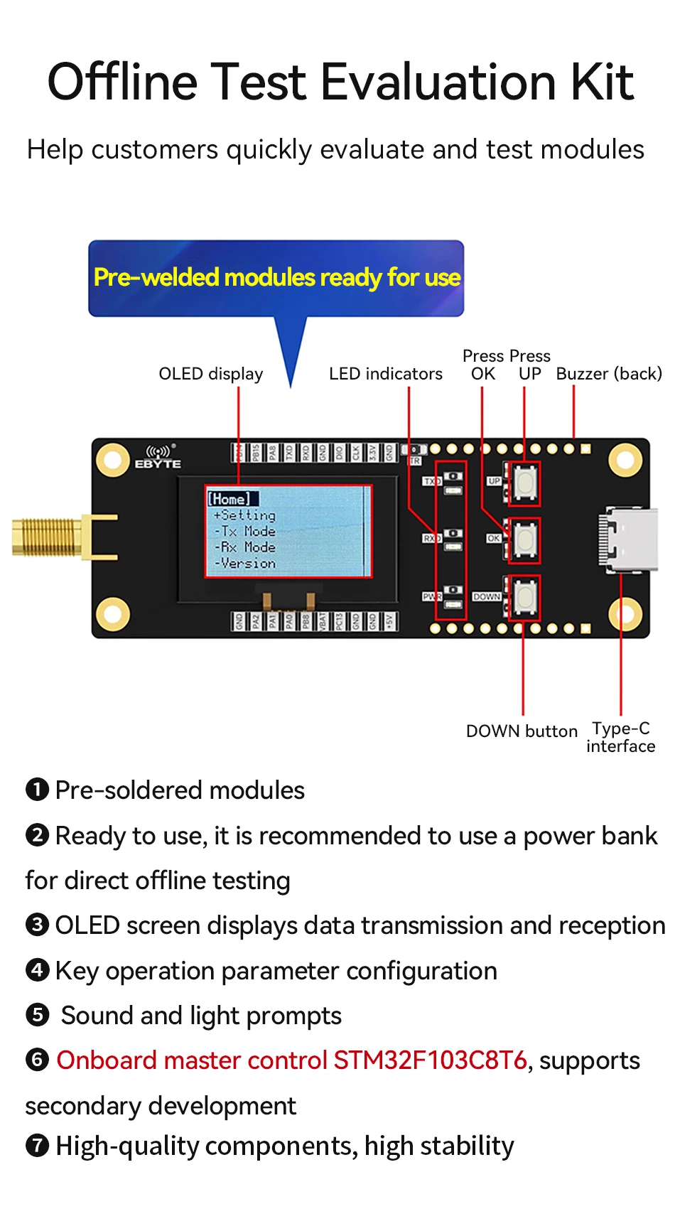 LLCC68 LoRa Module CDEBYTE E220 UART Series Module 433/868/915Mhz 22/30dBm Long Range WOR Transmitter Receiver