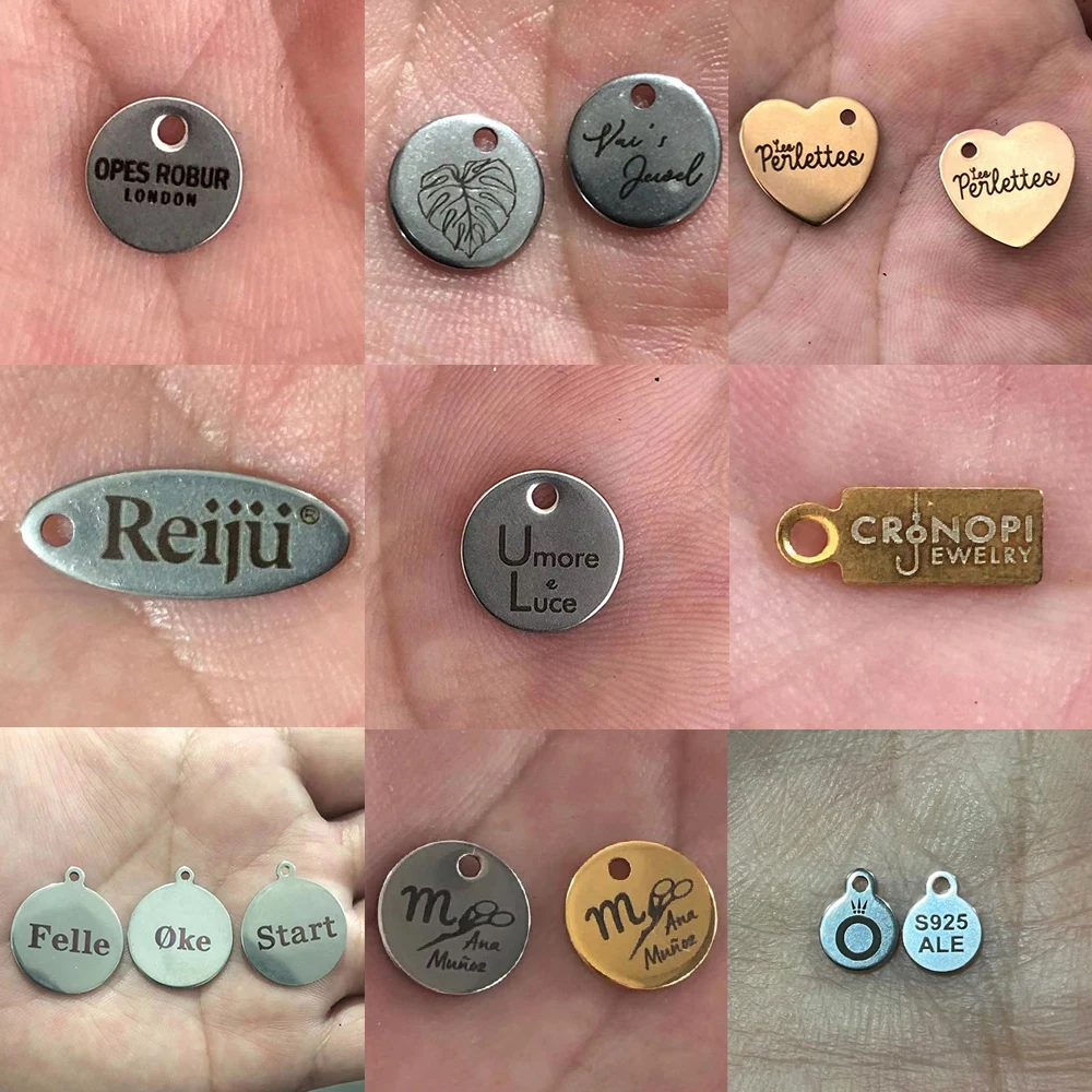 100pcs Customized Laser Engrave Name LOGO Stainless Steel Personalized Tags Custom Logo For DIY Necklace Pendant Charms