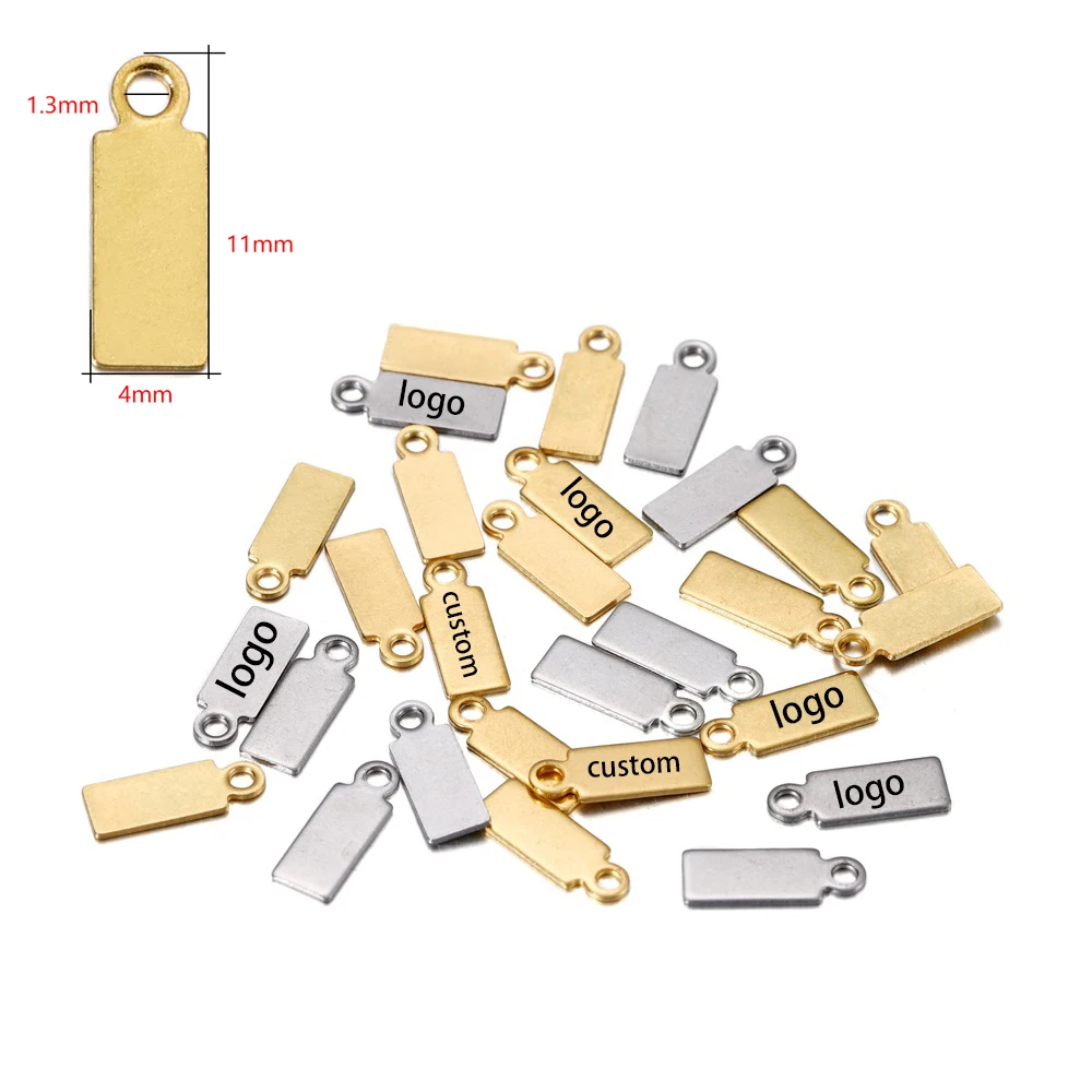100pcs Customized Laser Engrave Name LOGO Stainless Steel Personalized Tags Custom Logo For DIY Necklace Pendant Charms