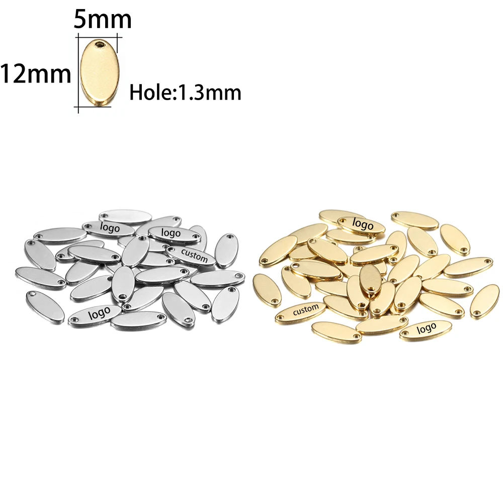 100pcs Customized Laser Engrave Name LOGO Stainless Steel Personalized Tags Custom Logo For DIY Necklace Pendant Charms