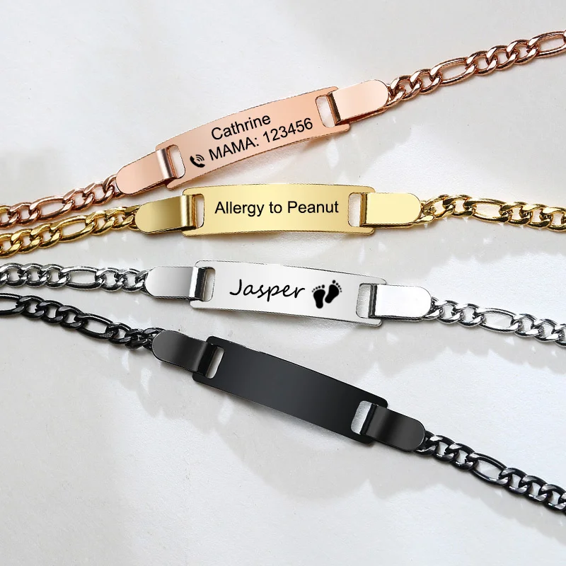 Custom Engraved Bracelets for Little Girl Gifts, Personalized Anti Allergy Stainless Steel Bar Girls Boys Jewelry