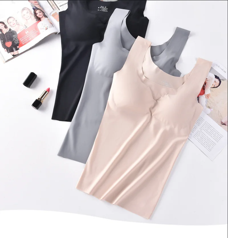 Ice Silk Tank Top Wireless Paded Lingerie Push Up Seamless Padded Vest Crop Top Tee Camisole Feminino Comfortable Sleep Cami