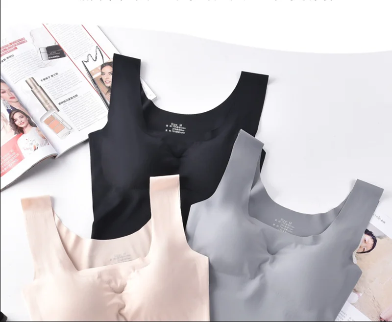 Ice Silk Tank Top Wireless Paded Lingerie Push Up Seamless Padded Vest Crop Top Tee Camisole Feminino Comfortable Sleep Cami