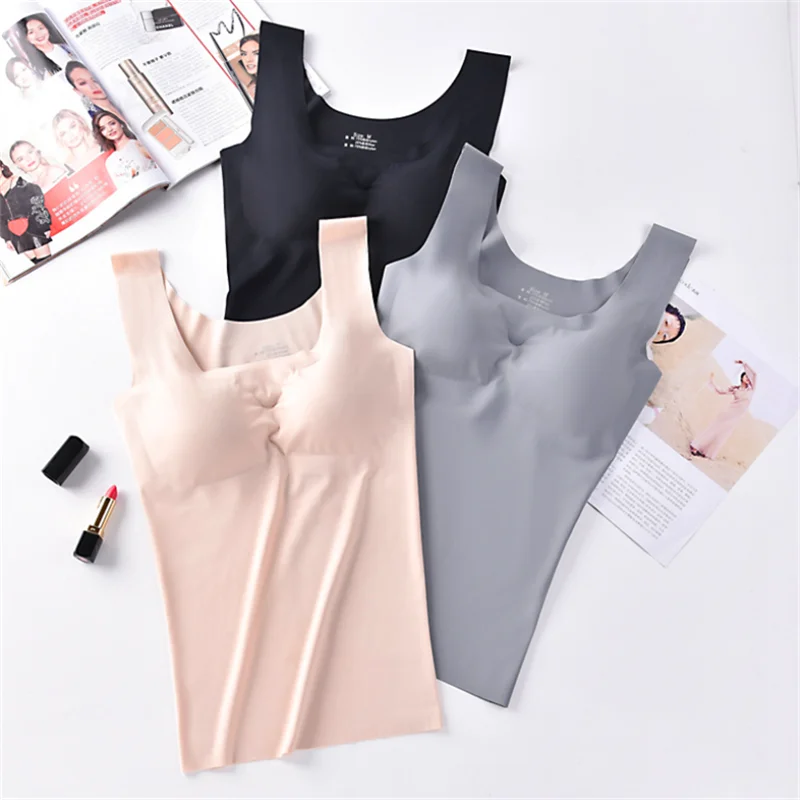 Ice Silk Tank Top Wireless Paded Lingerie Push Up Seamless Padded Vest Crop Top Tee Camisole Feminino Comfortable Sleep Cami