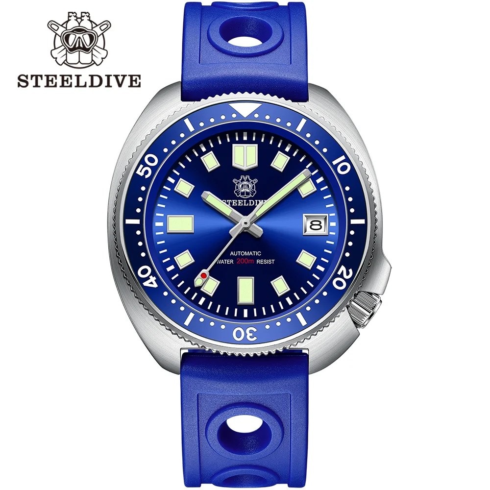 SD1970 Steeldive Brand Sunray Dial Milled Clasp Bracelet 44mm Case 200M Waterproof NH35 Turtle Men Dive Watch with Ceramic Bezel