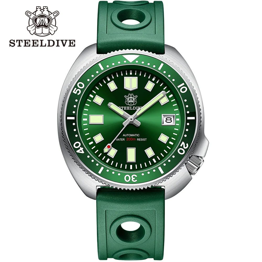 SD1970 Steeldive Brand Sunray Dial Milled Clasp Bracelet 44mm Case 200M Waterproof NH35 Turtle Men Dive Watch with Ceramic Bezel