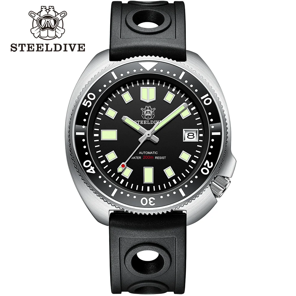 SD1970 Steeldive Brand Sunray Dial Milled Clasp Bracelet 44mm Case 200M Waterproof NH35 Turtle Men Dive Watch with Ceramic Bezel