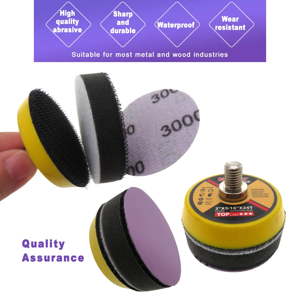 50Pcs 2 Inch 50mm Sanding Disc Wet Dry 80-10000 Grit Sandpaper Hook&Loop Aluminum Oxide for Drill Grinder Rotary Tools