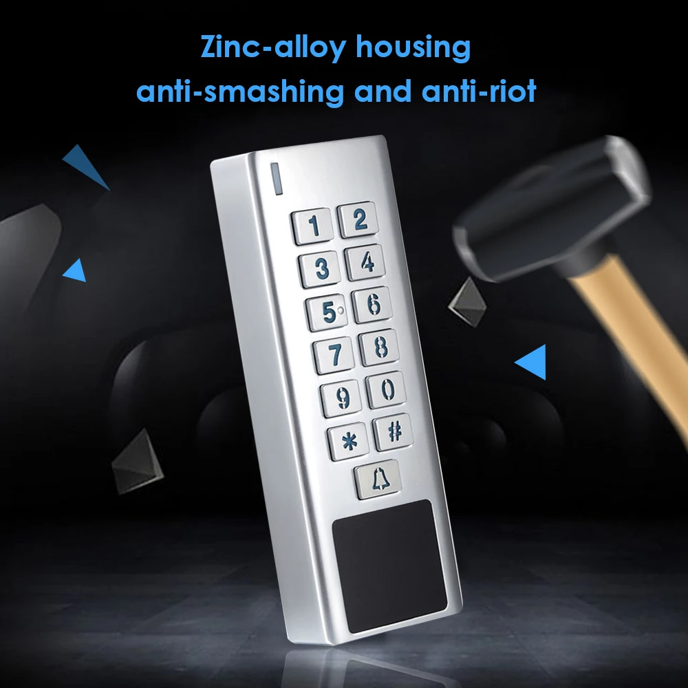 Door Access Control Keypad RFID Reader 2000 User Wiegand Input+Output Electric Lock Outdoor Waterproof Doorbell IP67 Zinc Alloy