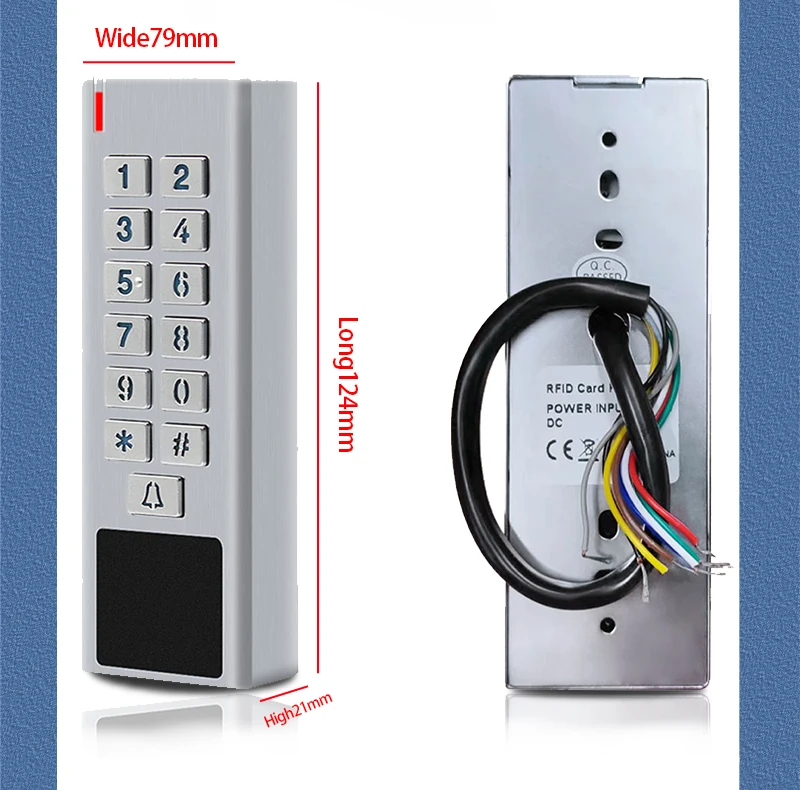 Door Access Control Keypad RFID Reader 2000 User Wiegand Input+Output Electric Lock Outdoor Waterproof Doorbell IP67 Zinc Alloy