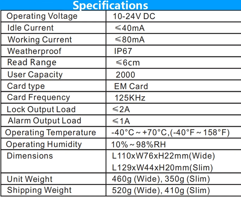 Door Access Control Keypad RFID Reader 2000 User Wiegand Input+Output Electric Lock Outdoor Waterproof Doorbell IP67 Zinc Alloy