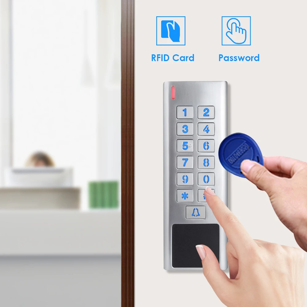 Door Access Control Keypad RFID Reader 2000 User Wiegand Input+Output Electric Lock Outdoor Waterproof Doorbell IP67 Zinc Alloy
