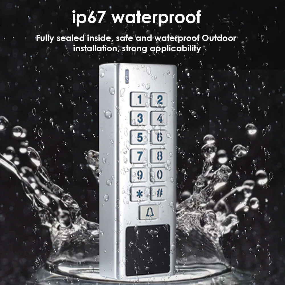Door Access Control Keypad RFID Reader 2000 User Wiegand Input+Output Electric Lock Outdoor Waterproof Doorbell IP67 Zinc Alloy