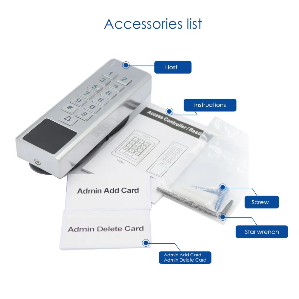 Door Access Control Keypad RFID Reader 2000 User Wiegand Input+Output Electric Lock Outdoor Waterproof Doorbell IP67 Zinc Alloy