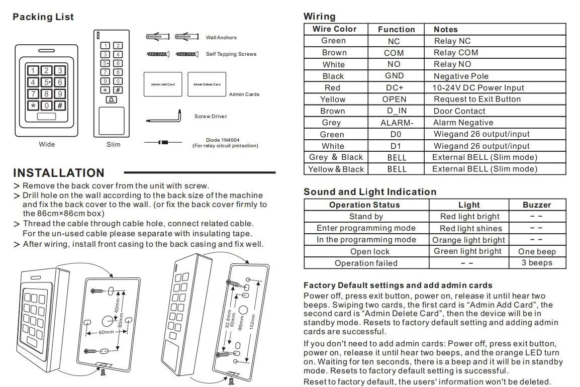 Door Access Control Keypad RFID Reader 2000 User Wiegand Input+Output Electric Lock Outdoor Waterproof Doorbell IP67 Zinc Alloy