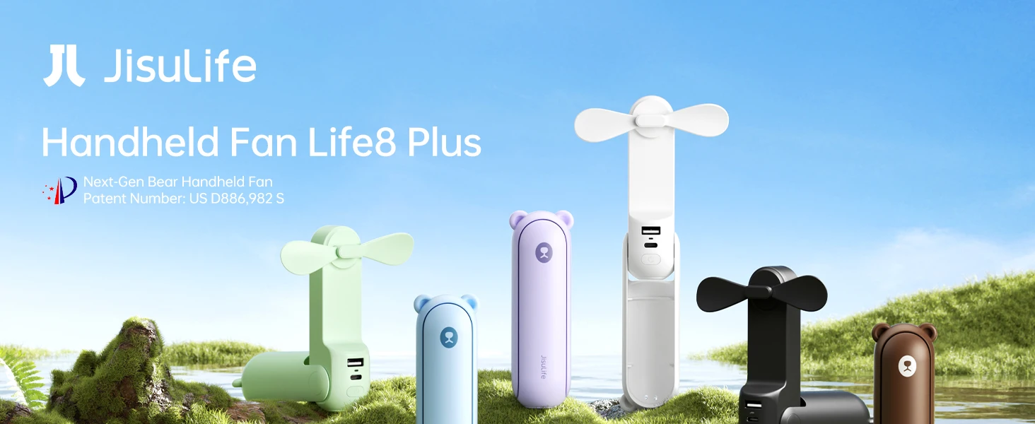 JISULIFE Portable Fan Mini Handheld Fan USB 4500mAh Recharge Hand Held Small 3 In1 Pocket Fan with Power Bank Flashlight Feature